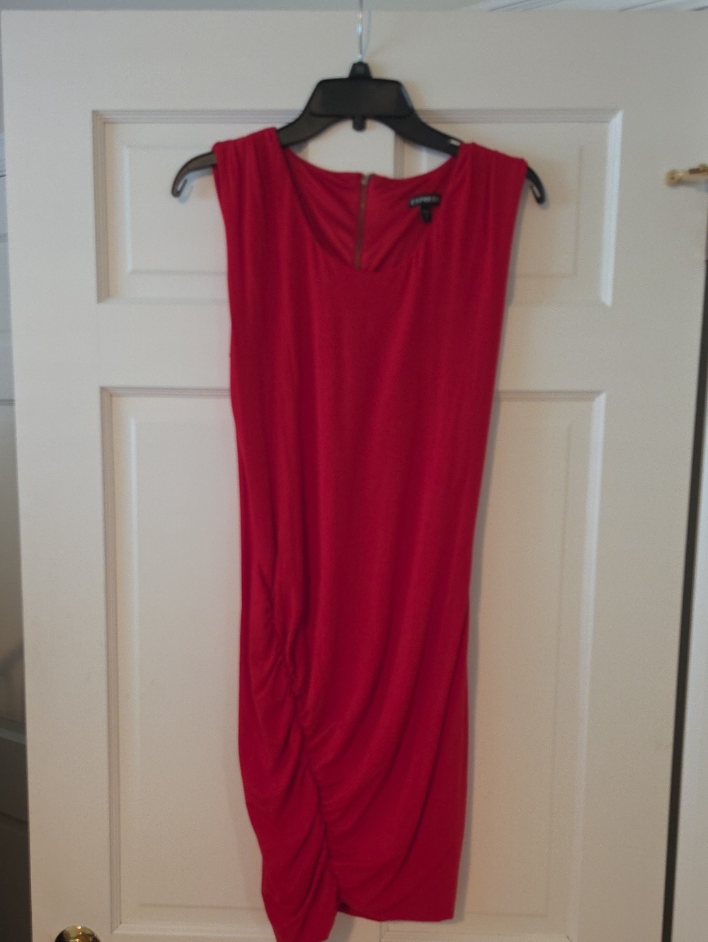 Express Red Sleeveless Midi Dress with Side Ruching
